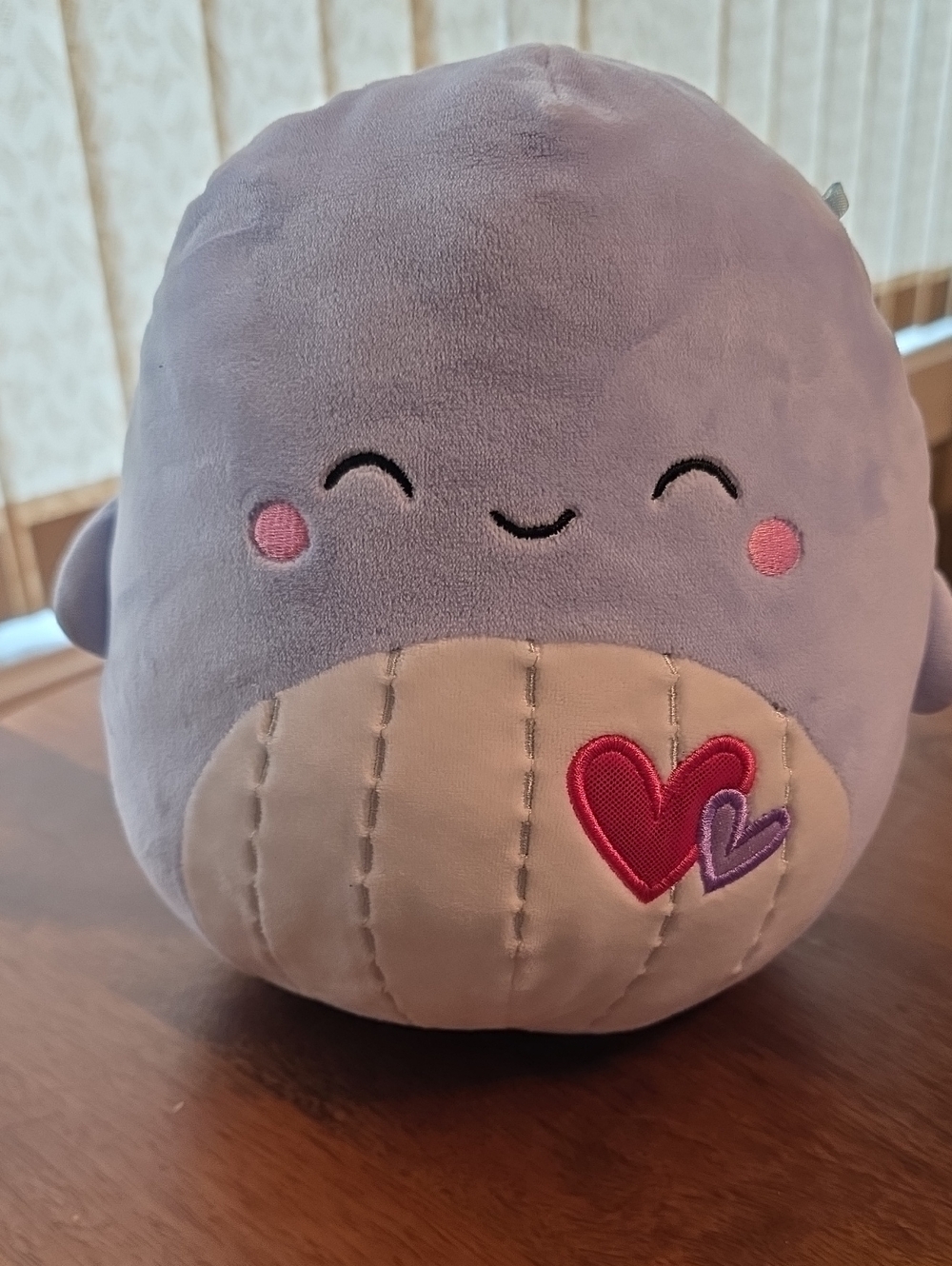 Plush Smiling Whale Cushion - Lavender and Cream EUC